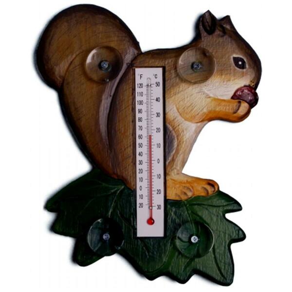 Songbird Essentials Squirrel on a Leaf Small Window Thermometer SE2174005